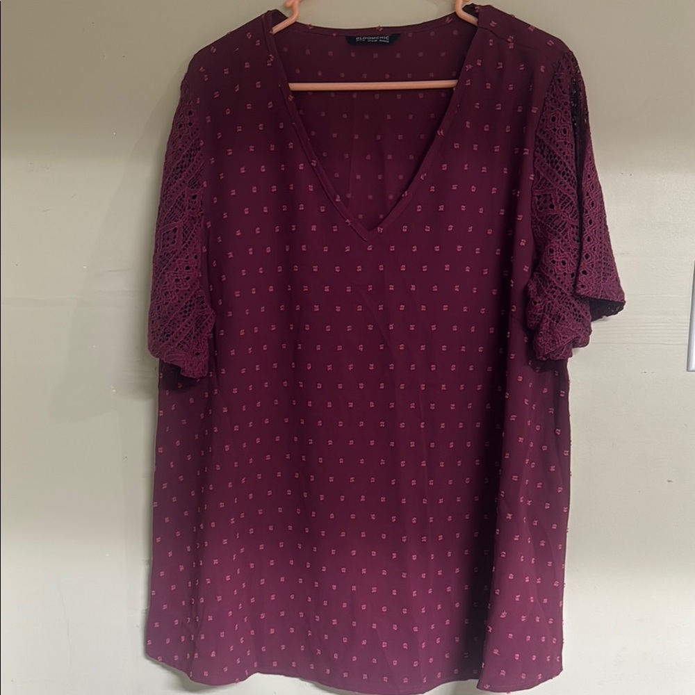 BloomChic Red Smocked V-Neck Blouse